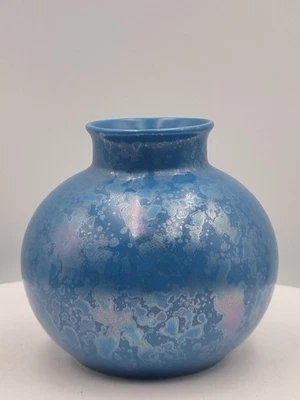 Poole Pottery vase in iridescent blue glaze 9.5cm high - Image 1 of 4