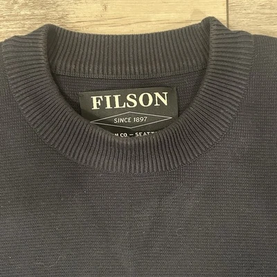 Filson Guide Sweater Mens XL Navy Virgin Wool Fisherman 701 Made in USA - Image 1 of 4