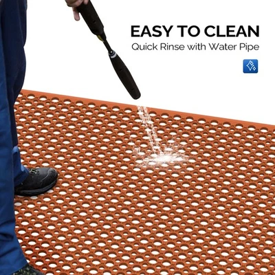 Anti-Fatigue Mat 60"x36" with Drainage Holes, Non-Slip Kitchen Rubber Mat Red - Image 1 of 4