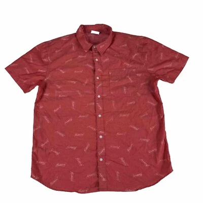 Budweiser Button Up Shirt Mens L Red Short Sleeve Spellout Logo All Over Print - Image 1 of 4