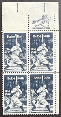 US 1983 Sc# 2046 Zip Block of 4 George Herman Babe Ruth - MNH - Image 1 of 2