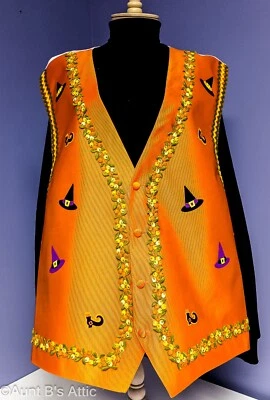 Chaleco de Halloween Espalda Completa Naranja Decorado a Mano Unisex Vacaciones Novedad Chaleco 4XF Foto 1 de 4