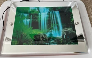 Vintage Light Up Mirror Sound Moving Glass Mirror Box Waterfall Elephants Jungle - Picture 1 of 10