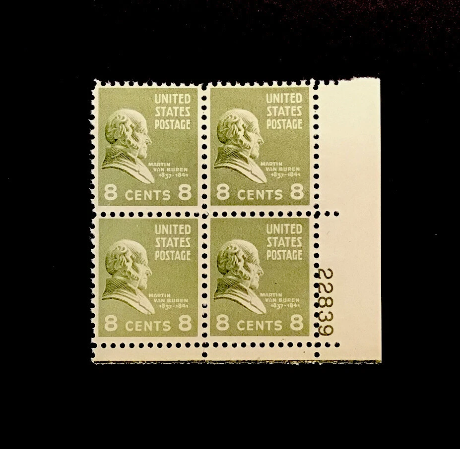 US 8 Cent Martin Van Buren 1938, Scott #813, Block Of 4 Stamps, MNH/OG/VF. - Image 1 of 1
