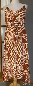 Brovave Women’s Boho Midi Dress M Rustic Brown Ivory Button Up Tiered Peasant - Picture 1 of 13