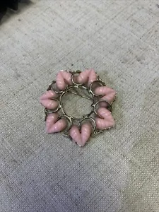 Broche Redondo Vintage Corazón Rosa Y Dorado - Bisutería - Firmado - Imagen 1 de 5