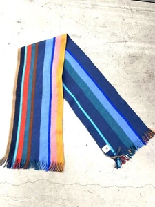Paul Smith Colorful Striped Wool Fringe Scarf  2 Sided Double Sided Stripe  - Picture 1 of 8