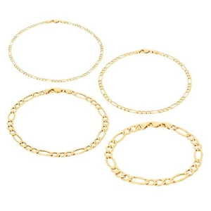 10K Yellow Gold 3.5mm-9mm Italian Figaro Chain Link Bracelet Mens Women 7" 8" 9" - Picture 1 of 72
