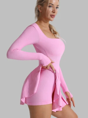 Vestido de tenis 2 en 1 para mujer Pantalones cortos incorporados Manga larga Golf Vestidos deportivos Foto 1 de 4