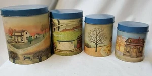 Vintage 1983 Vandor Country Farm Metal Nesting Canisters JAPAN - Picture 1 of 10