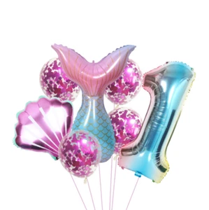 Little Mermaid Balloon Birthday Party Glittering Decoration Beautiful 7pcs - Picture 1 of 92