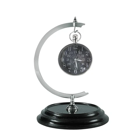 Desk Clock, Vintage Silver Desk Clock With Convex Optical Glass And Stand Decor Cover