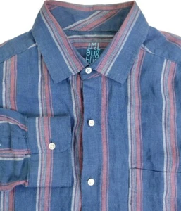 J Mclaughlin Linen Shirt Men’s Size Small Blue Striped Pocket Button Front - Picture 1 of 7