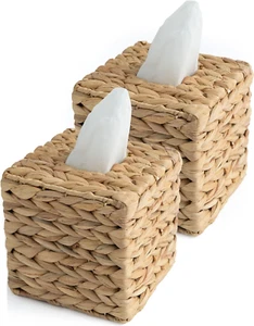 Square Tissue Box Cover- 5.7" X 5.7" X 5"- Decorative Woven Facial Tissue Holder - Picture 1 of 12
