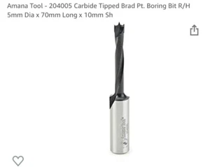 Amana 201005 Carbide Tipped Brad Point Boring Bit R/H 5mm D x 57mm Long x 10mm - Picture 1 of 5