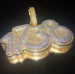 3Ct Round Cut Simulated Diamond Customized 1738 Pendant 14K Yellow Gold Plated - Picture 1 of 4