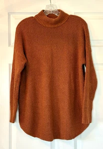American Eagle Womens Sweater Sz Medium Rust Color Mock Neck Long Sleeve Stretch - Picture 1 of 9