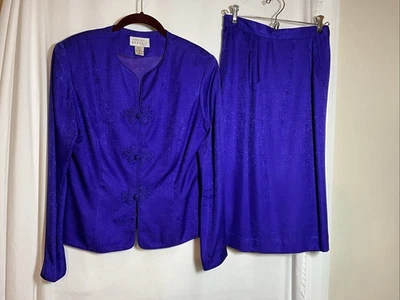 Adrianna Papell Vintage 100% Silk Lined Long Sleeve Skirt Suit Size 6 GUC - Image 1 of 4