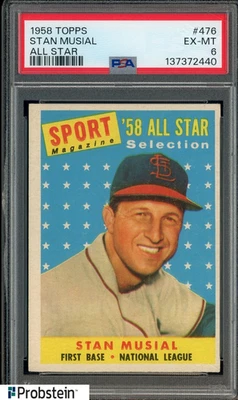1958 Topps All Star #476 Stan Musial St Louis Cardinals Salón de la fama PSA 6 EX-MT Foto 1 de 2