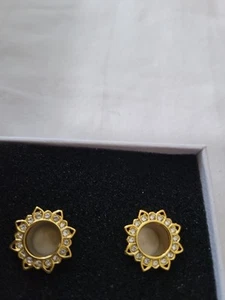 Codear Piercing GAUGES Sold Pair Gold Plate With Diamond - Picture 1 of 3