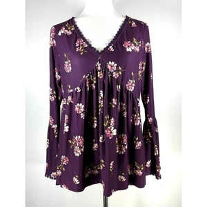 Lila Blumendruck lange Glockenärmel Babydoll Tunika Top Größe Junior XL 15-17 Y2K - Bild 1 von 13