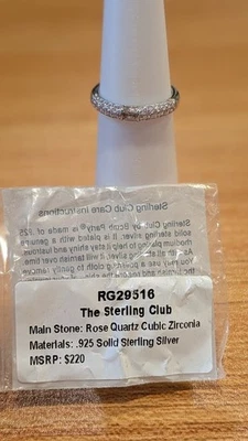 Bomb Party "The Sterling Club" RG29516 Pink Quartz / .925 Sterling Silver Size 8 - Image 1 of 3