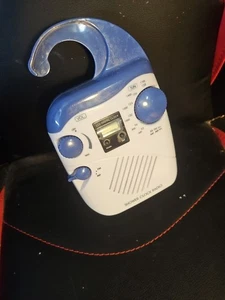 AM/FM Shower Clock Radio; silver over white; needs 4 AA Batteries; WORKS!! - Picture 1 of 6