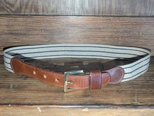 COACH Sz 26 Natural Linen & British Tan Leather BELT Brass Buckle #3801 - Picture 1 of 11