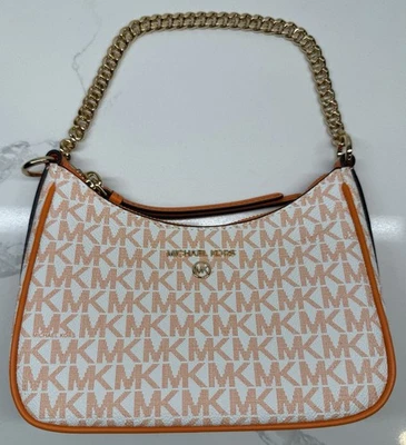 Michael Kors белый и оранжевый наплечная сумка с золотой цепочкой Jet Set Pochette - Изображение 1 из 4