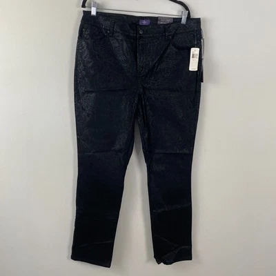 Pantalones de mezclilla NYDJ negros con estampado brillante talla 16 pantalones abdominales elásticos Foto 1 de 4