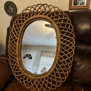 Rosenthal Netter Rattan Bamboo Oval Mirror MCM Boho Italy 50's Vintage Original  - Picture 1 of 5