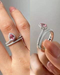 Fede Nuziale 3,20 Ct Taglio Ovale Zaffiro Rosa Naturale e Diamanti Oro Bianco 14K - Foto 1 di 9