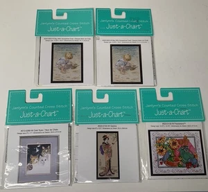 5 Janlynn Just-a-Chart Cross Stitch Pattern Cats Eyes Geisha Fiestaware Boy Crab - Picture 1 of 6