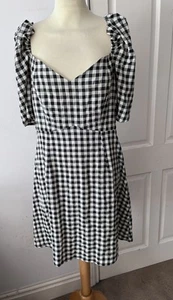 Warehouse Gingham Mono Sweetheart Neck Mini Dress. UK 14. BNWT - Picture 1 of 7