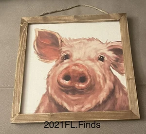 Country Farmhouse Rustic Pig Framed Picture Canvas Wall Hanging - Picture 1 of 6