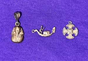 Vintage Charms Konvolut (3) Ägypten König Tut, Venedig Gondel 800, Schild Silber - Bild 1 von 8
