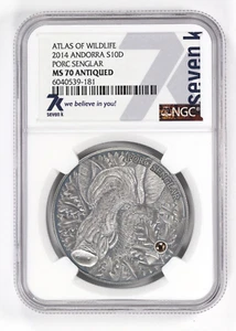Atlas of Wildlife 2014 Andorra S10D Porc Senglar NGC MS70 Antiqued - Picture 1 of 4