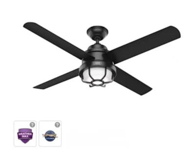 Hunter 54" Matte Black Outdoor Wet Rated LED Wall Control Ceiling Fan   - Image 1 of 3