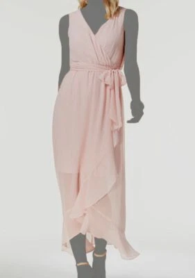 $89 Sangira женщин розовый с оборками шифоновое макси Summer v-образным вырезом платье размер 4 - Изображение 1 из 4