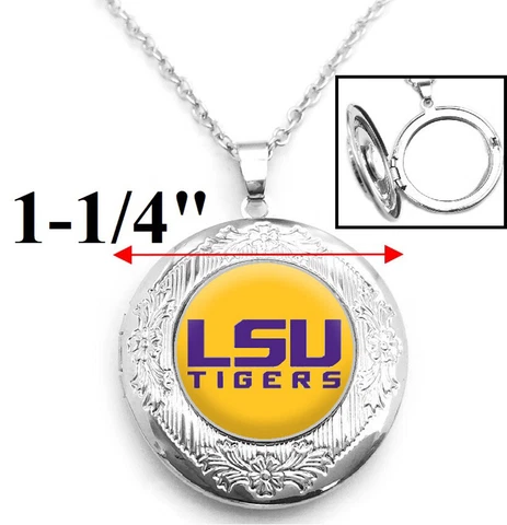 LSU Tigers Yellow Womens Sterling Silver Link Chain Necklace Locket D16 Cover