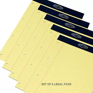 A4 Legal Pad Yellow Feint Ruled Punched Paper Notepad Memo Book Pads Set of 5 - Picture 1 of 3