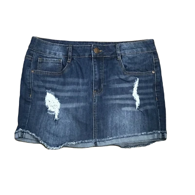 Dollhouse Denim Jean Mini Skirt ~ Distressed ~ Blue ~ Sz 9 ~ 5 Pockets - Image 1 of 4