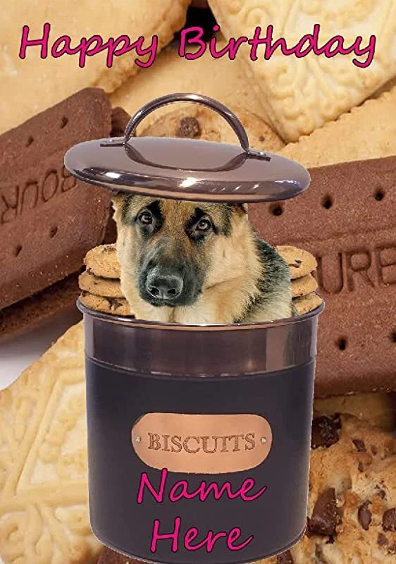 bt45 Pastor Alemán en galleta estaño a5 Tarjeta de felicitación personalizada mamá papá hermana Foto 1 de 1