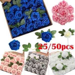 25/50x Artificial Fake Plant Bunch Rose Flowers Bouquet Home Decor Wedding Party - Picture 1 of 23