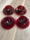 Ruby Red Glassware Vintage Tea Set 4 Cups And 4 Saucers