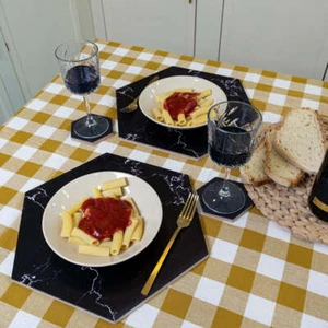 Sottopiatto Marmo Nero Porta piatto in legno grezzo cucina decorazione - Imagen 1 de 7