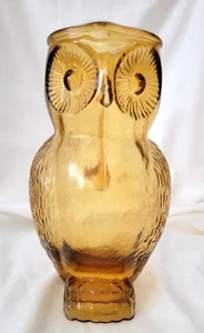 Vintage MCM Kanawha Amber Owl Pitcher Glass Juice Vase Pitcher 8.25" - Picture 1 of 12