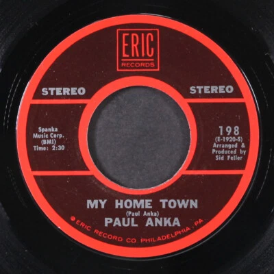 PAUL ANKA: my home town / my heart sings ERIC 7" Single 45 RPM - Image 1 of 2