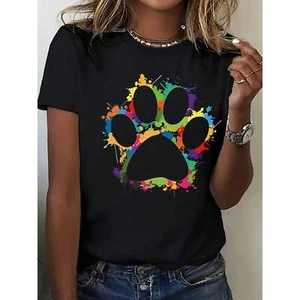 Cat Paw Print T-Shirt,Short-Sleeve Casual Round-Neck Top,Summer Women'S Clothing - Picture 1 of 12