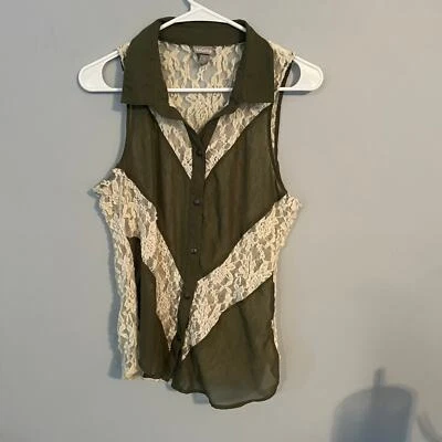 Top vintage tocador con botones sin mangas con encaje talla grande Foto 1 de 4